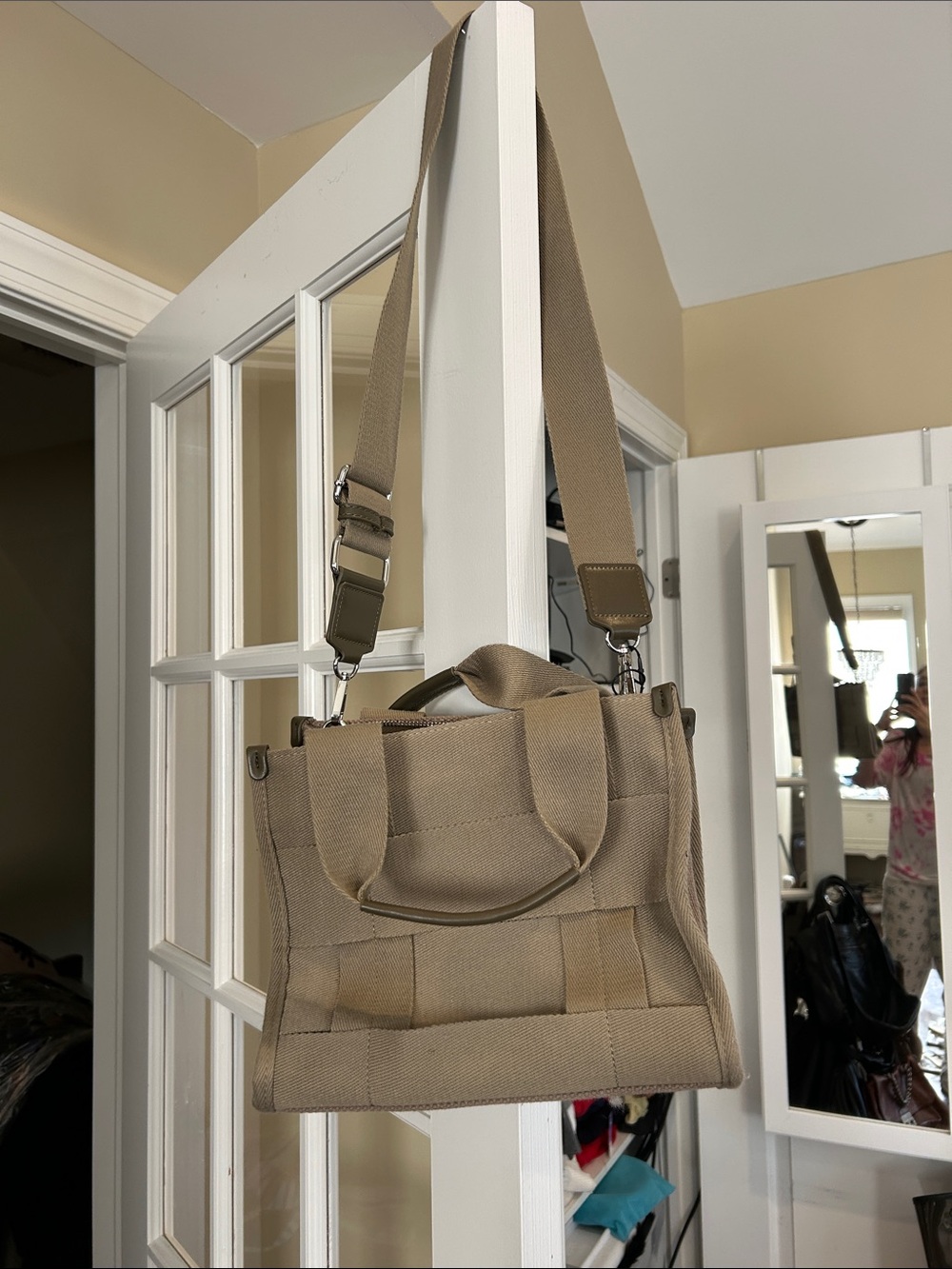 Zara Beige Canvas Crossbody Tote
